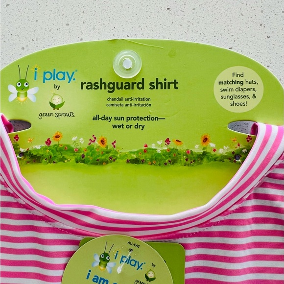 NEW i play. Rashguard Shirt Pink and White Stripes Toddler Girls Size 4T NWT - Picture 6 of 14